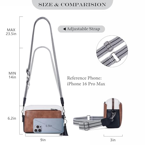 Image of Roulens Triple Zip Small Crossbody Bag for women,Wide Strap Cell Phone Purse Shoulder Handbag Wallet with Credit Card Slots | Triple Zip