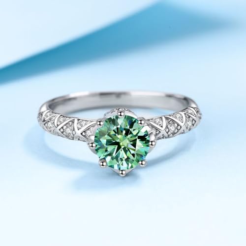 1.0ct Teal Moissanite Eternity Ring for Women - 18K White Gold Plated S925 Silver Classic Wedding Jewelry with Gift Box3