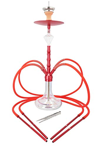 Smokezilla® MINYA 4S 4-Schlauch-Set Aluminium Shisha | Spitze Optik mit Shiny Clear Bowl und Diamond Molassefänger! (Rot…