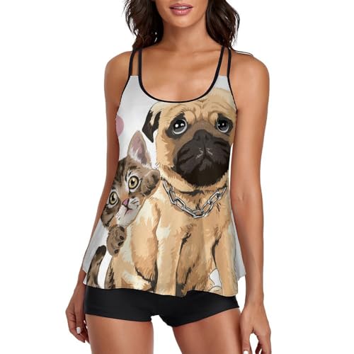 Maillot de bain tankini femme imprimé chat pour vos journées spa, piscine et vacances d'été
