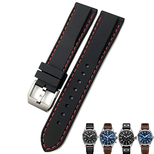 Bracelet silicone sport anti-transpiration pour montre IWC Pilot Mark 18 noir bleu