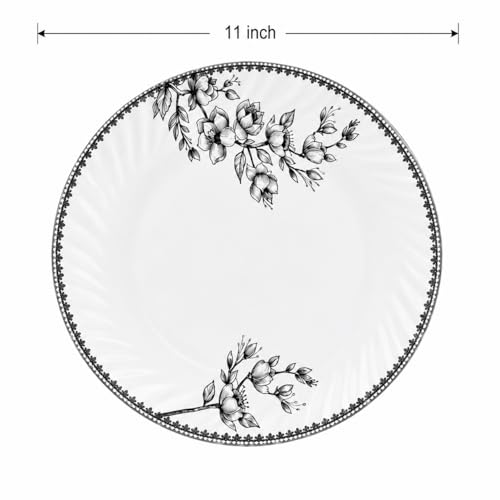Image of Melvio By Malti 2 Pcs Dinner Plate Set for Dining & Serving | Premium Melamine Full Plates with Elegant Floral Design | Microwave & Dishwasher Safe Plates for Lunch, Dinner, Roti | White, 11 Inch