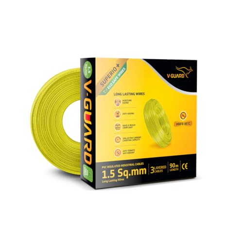 Image of V Guard Superio+ Eco Safe Triple Layered HRFR PVC Wiring Cables (Yellow, 1.5 Sqmm)