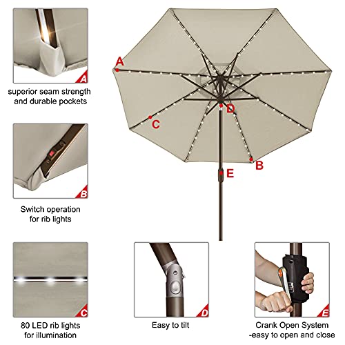 Eliteshade Usa 10-Year-Non-Fading Sunumbrella Solar 9Ft Market Umbrella With 80 Led Lights Patio Umbrellas Outdoor Table Umbrella With Ventilation, Antique Beige #TOP2