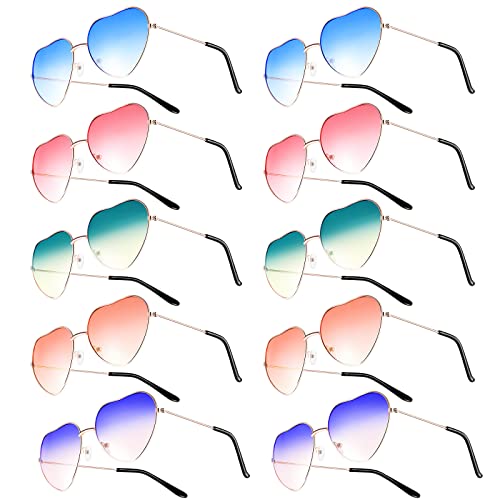 Nezyo 10 Paires Lunettes de Soleil de Couleurs en Forme de Coeur UV 400 pour Femmes Cover