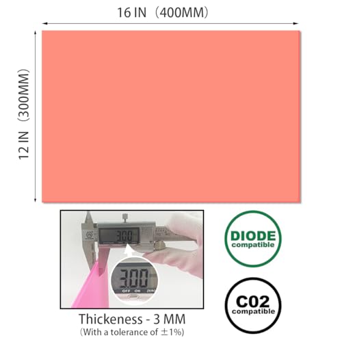 Image of 2Pcs Pastel Cell Cast Acrylic Sheet Watermelon Pink 1 /8inch (3mm) 11.8x15.7 300x400mm Glossy Matte Laserable Plexiglass Sheets Plasitc Board for Laser Cutting Engraving DIY Project