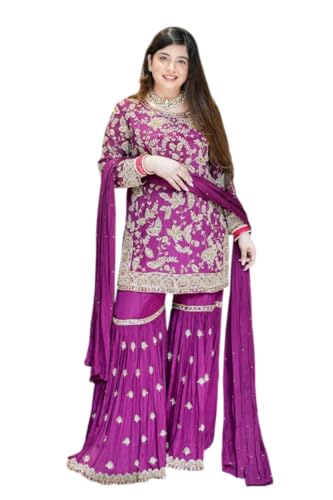 Designer Red Sharara Suit Set with Gold Embroidery, Traditional Indian