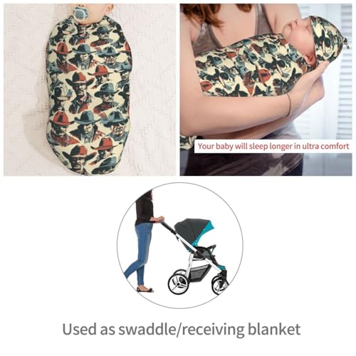 Image of Western Cowboys Wearing Sunglasses Newborn Swaddle Blankets Hat Sets Soft Baby Receiving Blanket Swaddle Sack for Baby Shower Infant Boy Girl Gift