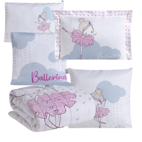 Kit Colcha Edredom Cama Solteiro 5 Peças 400 Fios Decoração Quarto Menina Ballerina Bailarina Balé M