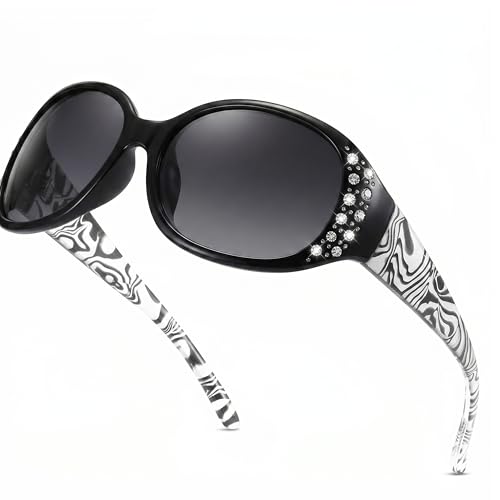 Image of LVIOE Polarized Sunglasses for Women Rhinestone Design Wrap Around Shades | UV400 Protection Fashion Sun Glasses Stylish Elegant Frame, Bonus Cleaning Cloth & Soft Pouch Plus Essential Accessories