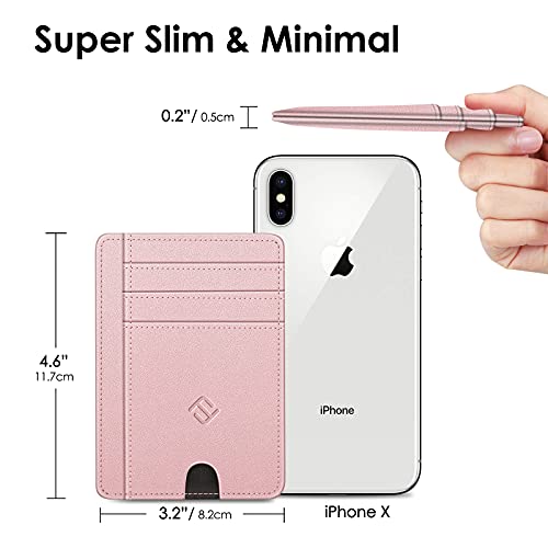 Image of FINTIE Slim Minimalist Front Pocket Wallet, RFID Blocking Credit Card Holder Card Cases with ID Window for Men Women (Rose Gold)