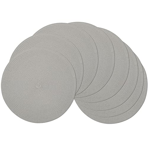 Image of SHACOS Round Braided Placemats Set of 8 Washable Fabric Heat Resistant 15 inch Grey Round Table Mats for Dining Tables (Gray, 8)