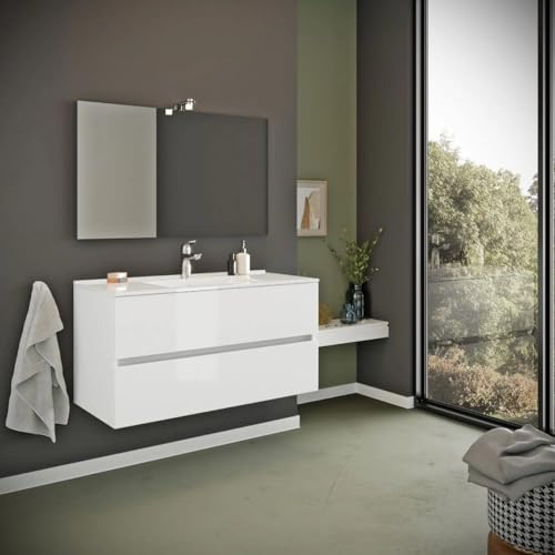 Kiamami Valentina - Mueble de baño suspendido de 90 cm con cajones Blanco Brillante Benaco