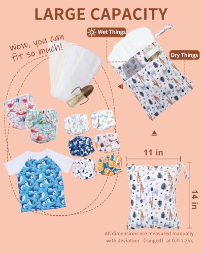Image of babygoal Wet and Dry Pockets for Baby Nappies, Washable Travel Bags, Beach, Pool, Gym Bag for Swimsuits and Wet Clothes, with Two Zip Pockets, Neutral Color 39, 30cm x 36cm, Wet and Dry Bag