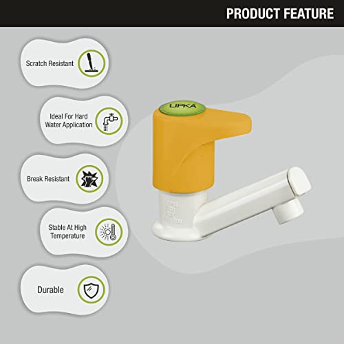 Image of LIPKA Pack of 2 Sunflow Pillar Tap Faucet | PTMT Water Tap | Ivory /Yellow Color | Plastic | Polished