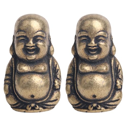 Gatuida Estatua Buda Maitreya de Latón Antiguo 2 Piezas, Adorno Vintage para Decoración de Escritorio, Figuras Artesanales Retro para Hogar y Oficina, Decoración Creativa y Duradera