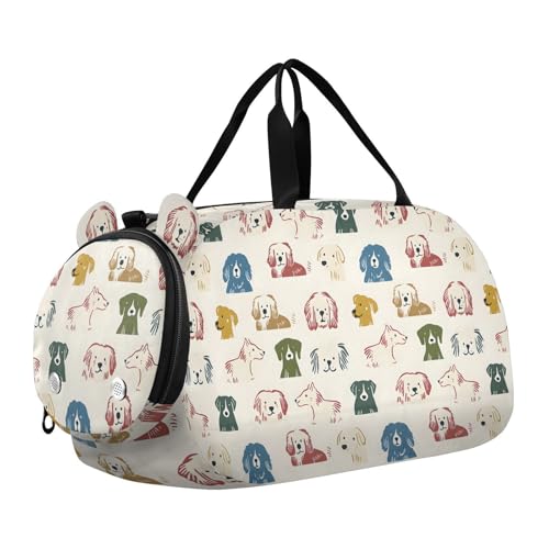 Duffle Bag for Boys or Girls with Shoes Compartment, Colorful Cartoon Dog Sports Travel Bag Overnight