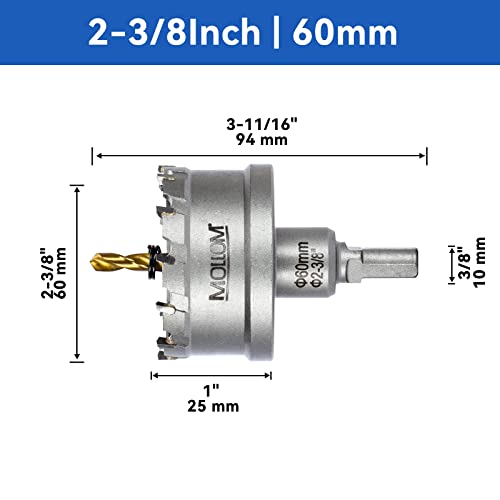 Mollom Heavy Duty Carbide Hole Saw, Hole Cutter Cuts Stainless Steel, Mild Steel, Iron, Copper, Brass, Plastic (2-3/8'' 60Mm) #TOP1