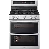 30 in. 6.9 cu. ft. 5 Burners Smart Wi-Fi Freestanding Double Oven Gas Range in Stainless...