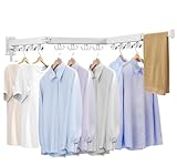 Kelisiting Wall Mounted Clothes Drying Rack, Laundry Drying Rack Wall Mount, 3-Fold Drying Rack Clothing, Foldable Clothes Drying Rack with 12 Dual Hooks Organization for Laundry Room Indoor - White