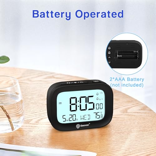 Image of Geevon Travel Alarm Clock with Indoor Temperature Display | 3-inch display, battery operated. 5-second backlight with snooze function. Perfect for bedroom, home office, and travel.