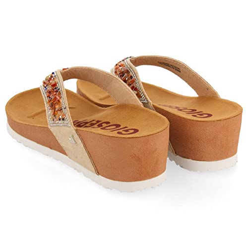 Claquettes style bio beige avec pierres multicolores et semelle compensée