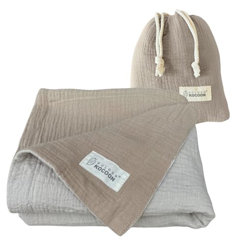 Golden Kocoon® - E-M-F Blanket- Organic Cotton Crepe with EcoMesh™ Tech Faraday Fabric Silver Liner Inside -Travel Size with Bag - 31x35 in (79x89cm)- 5 g, BT, Smart Meters & WiFi - Cocoon