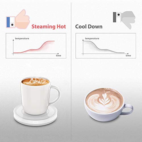 Bestinnkits Smart Coffee Set Auto On/Off Gravity-Induction Mug Office Desk Use, Candle Wax Cup Warmer Heating Plate (Up To 131F/55C), 14Oz (White Set) #TOP6