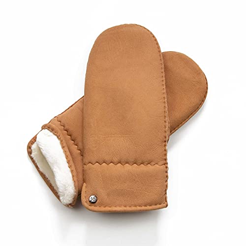 Hand Gewand by Weikert Lammfell-Fäustlinge aus spanischem Merino Lammfell, extra weich, handgenäht, Damen, Lammfellhandschuhe, Fausthandschuhe, Lederhandschuhe, natur