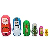 BestPysanky Set of 6 Santa, Snowman, Reindeer, Christmas Tree, Elf & Gingerbread Plastic Nesting Dolls 4.5 Inches