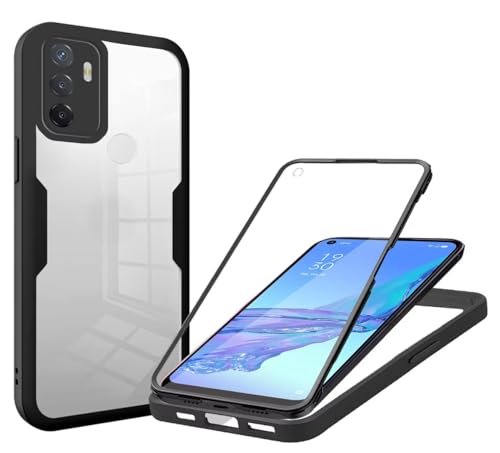 xinyunew Cover per Oppo A53S/A33 2020/A32/Oppo A53,360 Gradi Rugged Antiurto Custodia con Protezione dello Schermo Integrata,Trasparente Protettivo Case con Protezione Fotocamera,Nero