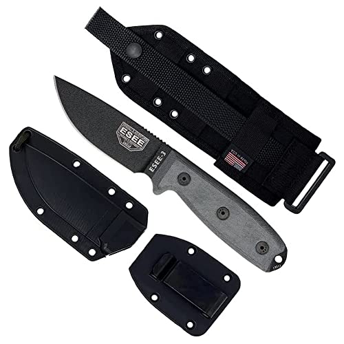 ESEE Knives 3P-MB Fixed Blade Knife w/Molded Polymer Sheath & MOLLE Back (Modified Pommel/Black