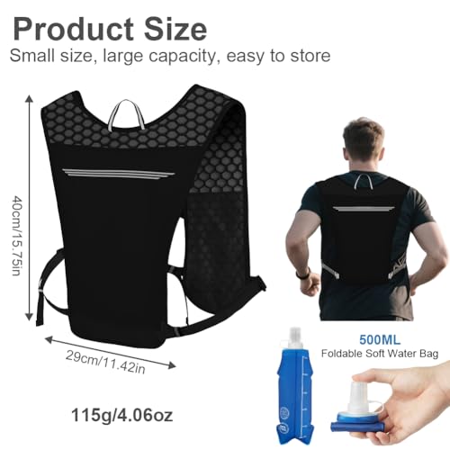 Alaoo Laufweste Damen und Herren, Multifunktionale Ultrleicht Fahrradrucksack mit 1 Trinkflasche 500 ml, Verstellbare Brustgurte, Runing Vest Reflektierend für Laufen, Camping, Wandern usw. (Schwarz)