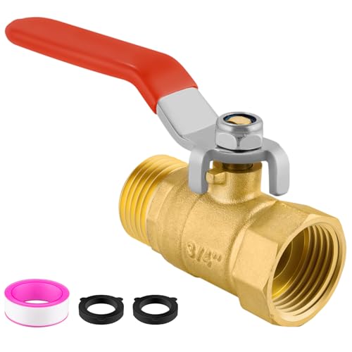 Garden Hose Shut Off Valve Full Flow Water Hose Ball Valve 3/4''GHT Female to Male Slid Brass Turn...