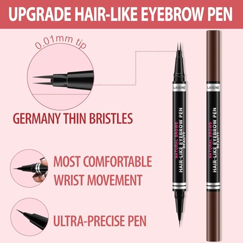 LAVONE Eyebrow Pencil, 2-in-1 Waterproof Eyebrow Pen, with 2 Tip Microblading Eyebrow Pencil and Ultra-Precise Brow Pencil, with Eyebrow Brush, Eyebrow Pencils for Women, Natural Hair-Like Brows - Dark Brown
