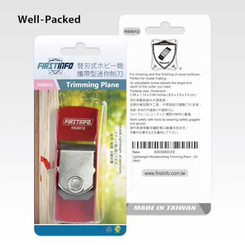 FIRSTINFO H54012 | Mini-Handhobel aus Leichtstahl | Kleiner Hobel für Feinarbeiten am Holz | Rot