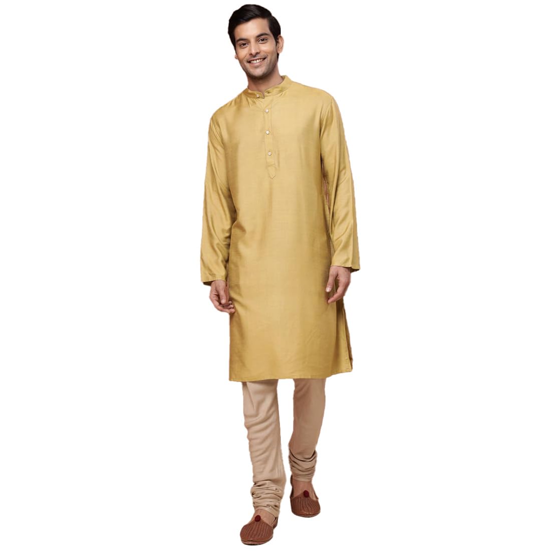 fabindia Men Viscose Silk Light Green Solid Chinese Collar Comfort Fit Kurta-picture-38