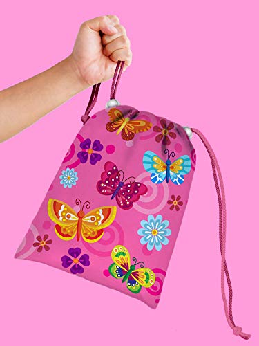 Whimsical Pink Butterfly Drawstring Bags Kids Birthday Party Supplies Favor Bags 10 Pack
