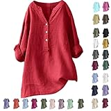 wholesale items linen tunics for women women's 3/4 length sleeve tops oversized v neck tshirts for women women's blouses and tops v neck t shirts casual button down shirts for women order Red-1 3XL
