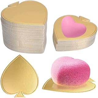 BieFuSin 100Pcs Mini Heart-Shaped Cardboard Cake Bases, Golden Mousse Cake Boards, Cake Paper Plates Dessert Board,Dessert Display Tray,Paper Plates Dessert Base for Wedding Birthday