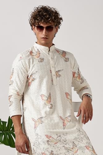 Image of BE ACTIVE Men's Cotton | Regular Fit Casual Mandarin Collar | Long Length Full Sleeves | Embroidered Indian Kurta