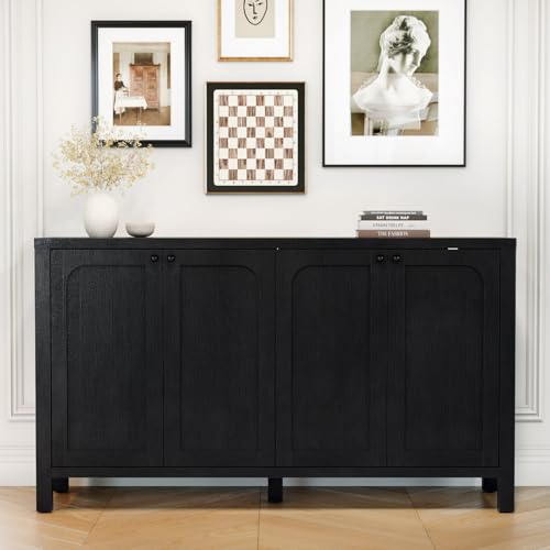 Image of GOUUN 55" Black Sideboard Buffet Cabinet with Storage Modern Credenza with Doors Heavy Duty Wood TV Media Console Table Accent Cabinet for Living Room Hallway Entryway