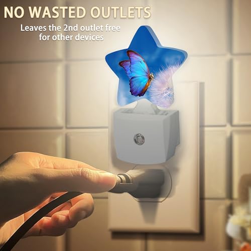 Image of Blue Butterfly Dandelion Night Lights Plug into Wall with Dusk to Dawn Sensor,Lamp for Bedroom Bathroom Hallway Nightlight for Women Girls