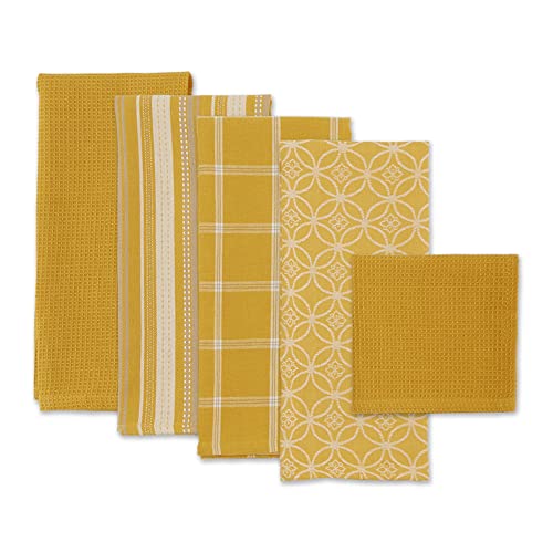 DII Assorted Woven Kitchen Set, Dishtowel, 18x28, Dishcloth, 13x13, Honey Gold, 5 Piece by DII - Image 2