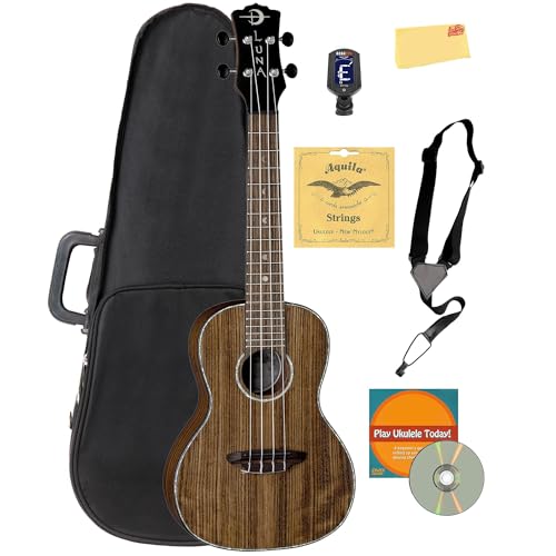 Luna Walnut Concert Ukulele with Polyfoam case, Strings, Tuner, Strap, Austin Bazaar Instructional DVD and Polishing Cloth