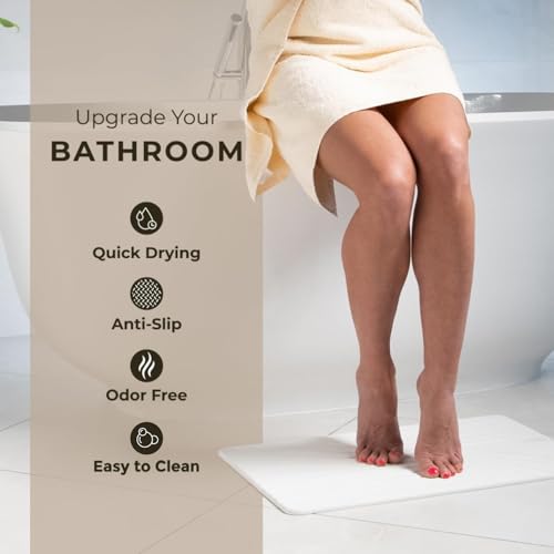 TOSORO - Stone Bath Mat Diatomaceous Earth Shower Mat Non-Slip Super Absorbent Diatomite Stone Bath Mats for Bathroom Floor Quick Drying Natural Easy to Clean (23.5 x 15) - Sandstone, 2pcs by TOSORO - Image 2