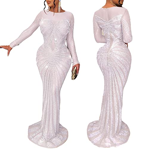 PORRCEY Sexy Elegant Rhinestone Dress for Women Mesh See Through Bodycon Birthday Cocktail Party Club Night Evening Gowns3