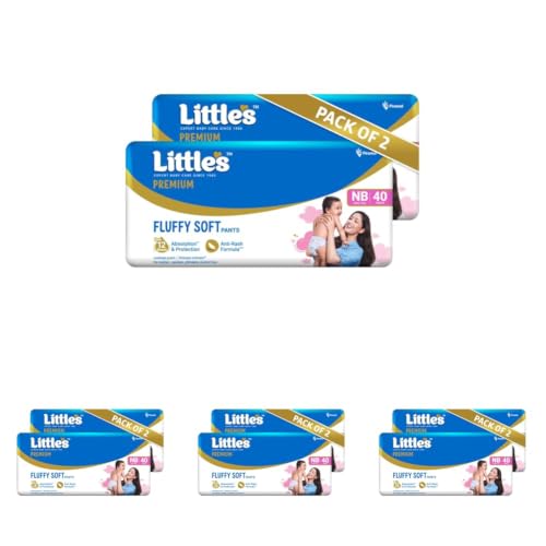 Image of Little's Premium New Born Baby Diaper Pants Style (NB) | Upto 5 kg | 80 Count | FluffySoft Baby Diapers with Leakage Guard, Wetness Indicator & 12 Hours Absorption | (40 Count, Pack of 8)
