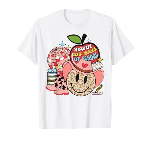 Howdy 100 Days of School Retro Cowboy Smile Face 100th Day T-Shirt