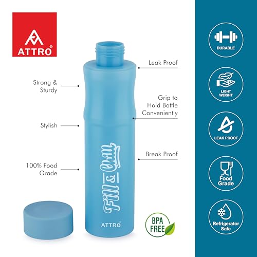 Image of ATTRO Crazy 1000ml Water Bottle - Round Plastic Fridge Bottle - Airtight, Leak-Proof, BPA-Free, Freezer Safe Durable & Lightweight - Set of 2 Blue - Ideal for Home & Office